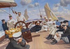 König George V. am Ruder der Britannia während der Cowes Week - Bild 1
