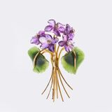Nephrit-Amethyst Brosche 'Veilchen' mit Kleinstdiamanten