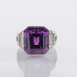 Großer Amethyst-Smaragd Cocktailring mit Brillant-Besatz - Bild 1