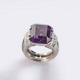 Großer Amethyst-Smaragd Cocktailring mit Brillant-Besatz - Bild 3