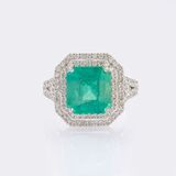 Emerald Cocktail Ring with Diamonds - image 1