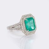 Emerald Cocktail Ring with Diamonds - image 2