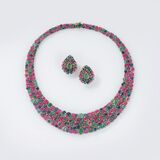 Tutti-Frutti Gemstone-Diamond Necklace with matching Pair of Earrings - image 1