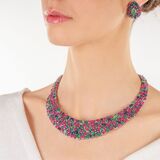 Tutti-Frutti Gemstone-Diamond Necklace with matching Pair of Earrings - image 4