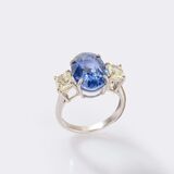 Sehr seltener, natürlicher Kashmir-Saphir Ring mit Diamanten - Bild 3
