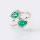Moi-et-Toi Emerald Diamond Ring - image 1
