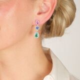 Pair of Emerald Diamond Earrings with multicoloured Sapphires - image 2