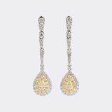 Pair of pear-shaped Earpendants with Fancy Diamonds