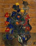 Blumen vor Ziegelwand - Bild 1