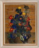 Blumen vor Ziegelwand - Bild 2