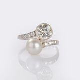 Art Nouveau Pearl Diamond Ring - image 1