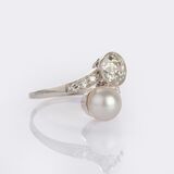 Art Nouveau Pearl Diamond Ring - image 2