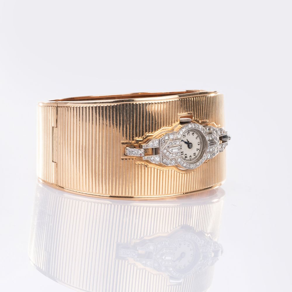 Art-déco Diamond Watch on a Gold Bangle Bracelet - image 2