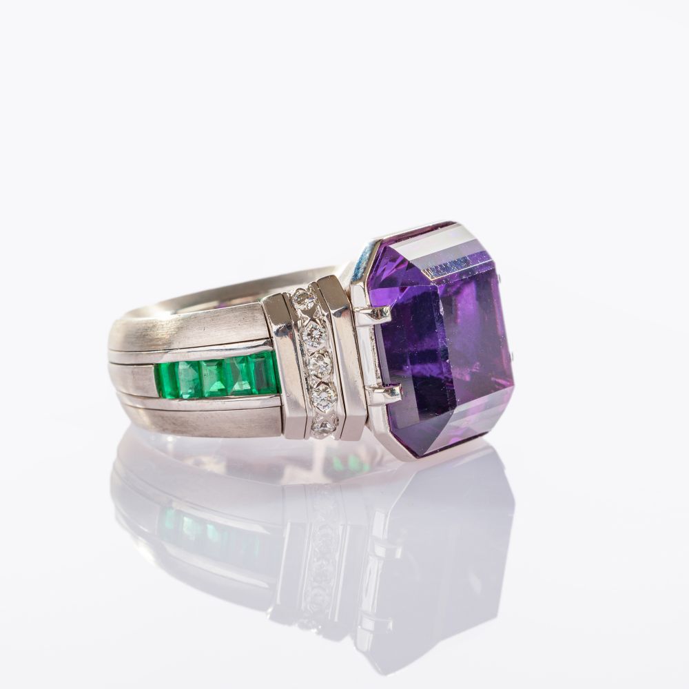 Amethyst Emerald Cocktailring with Diamonds - image 2
