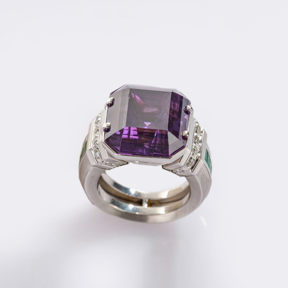 Amethyst Emerald Cocktailring with Diamonds - image 3