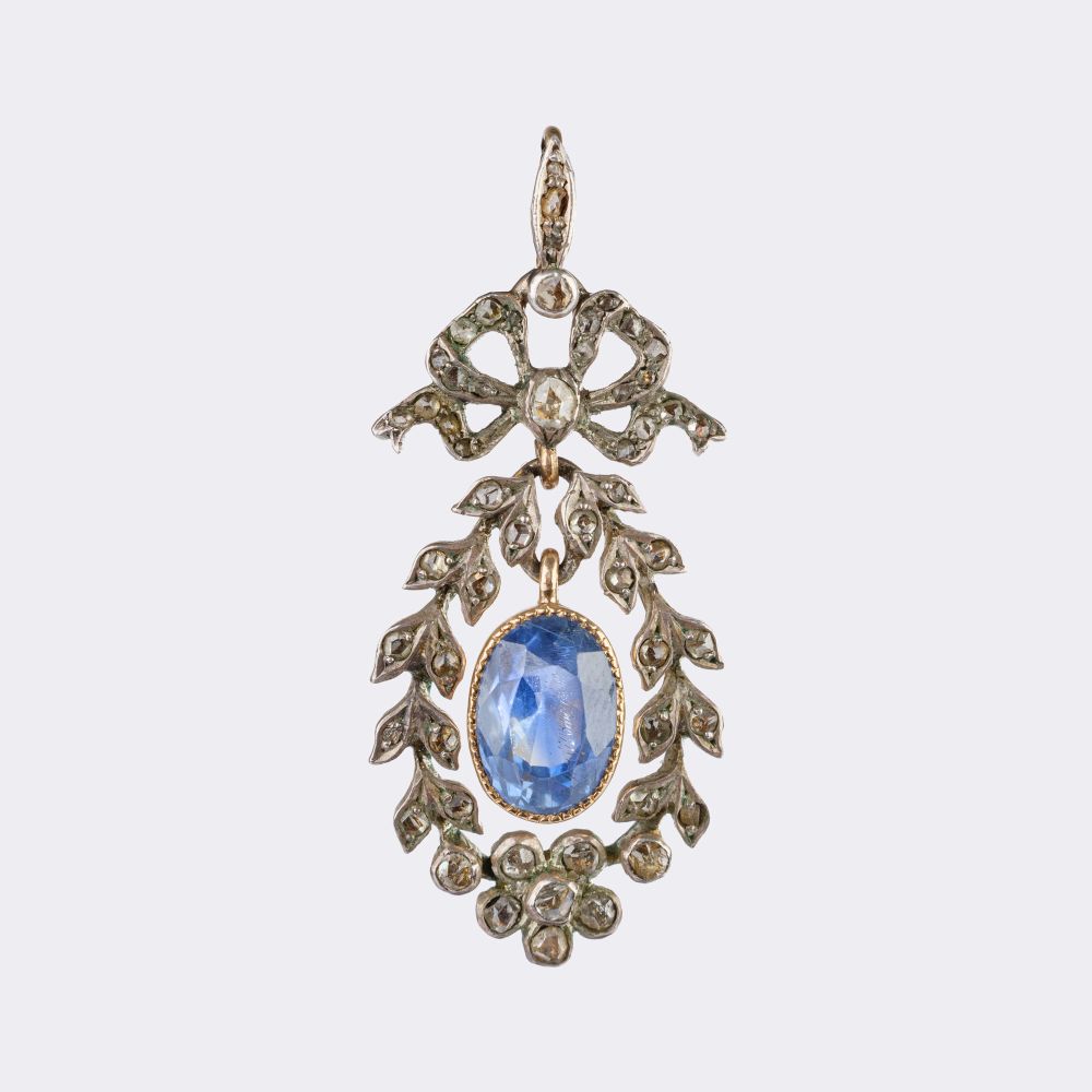Antique Diamond Pendant with Natural Ceylon Sapphire Antique Diamond Pendant with Natural Ceylon Sapphire