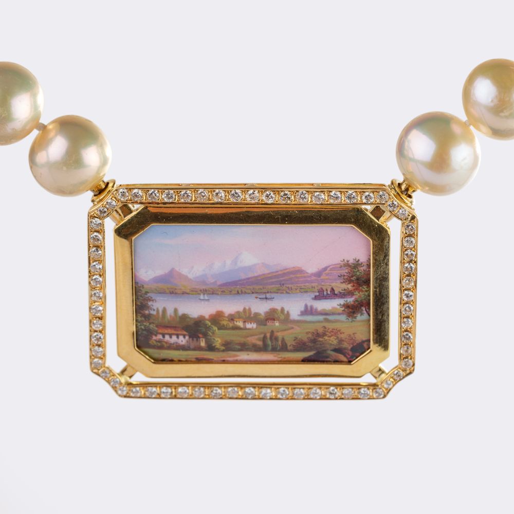 Pearl Necklace with Landscape Miniature 'Genève' - image 3
