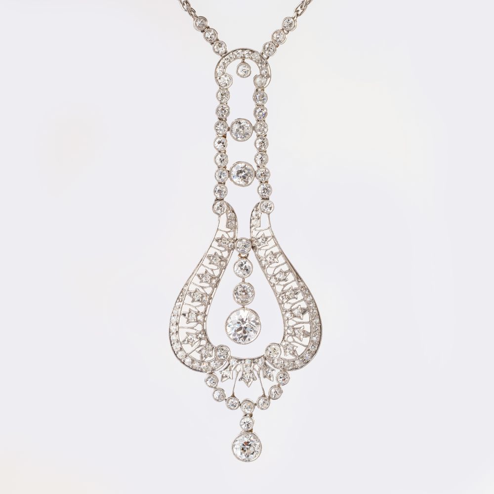 Fine Art Nouveau Diamond Pendant on Necklace