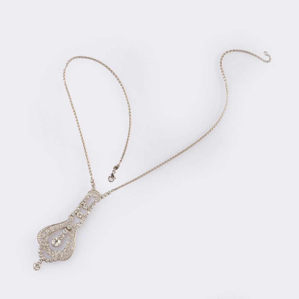 Fine Art Nouveau Diamond Pendant on Necklace - image 2