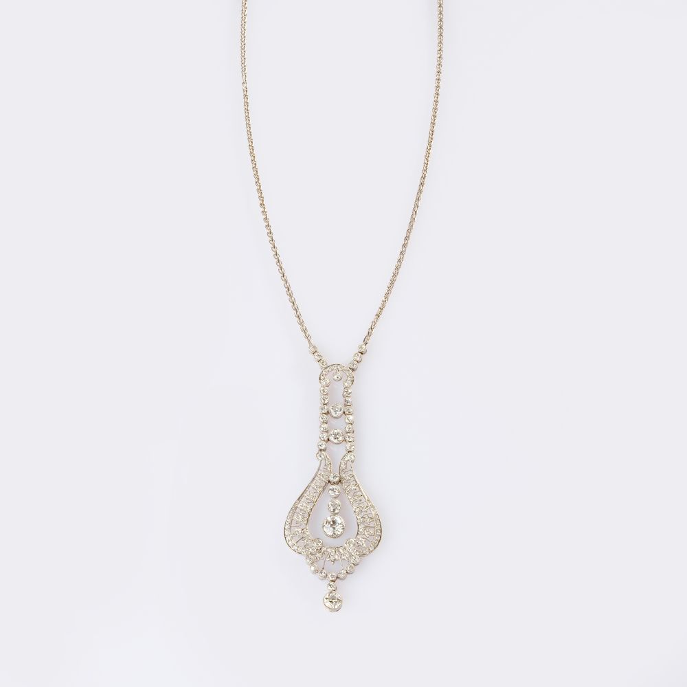 Fine Art Nouveau Diamond Pendant on Necklace - image 3