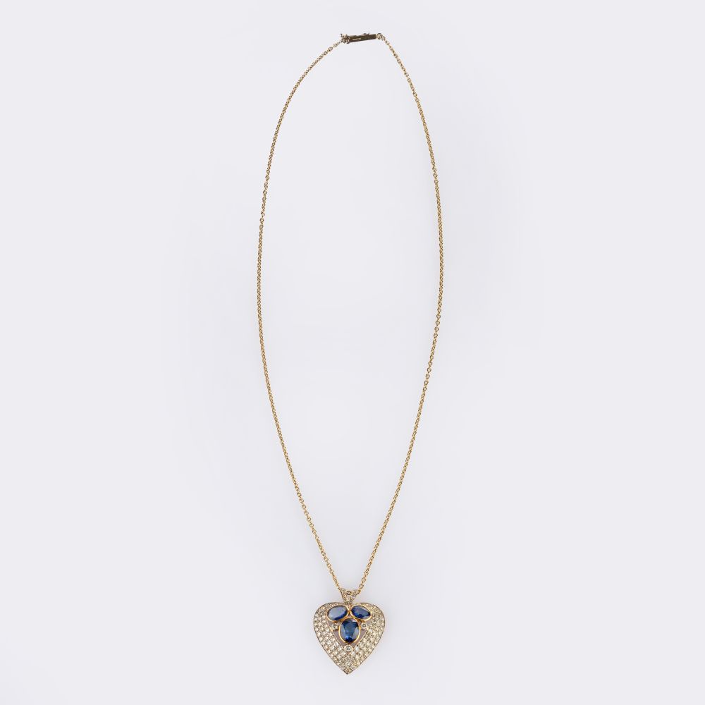 Heartshaped Sapphire Diamond Pendant on Necklace - image 2