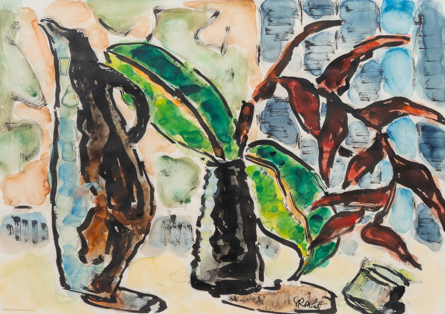 Karl Schmidt-Rottluff - Heliconia and brown jug Heliconia and brown jug