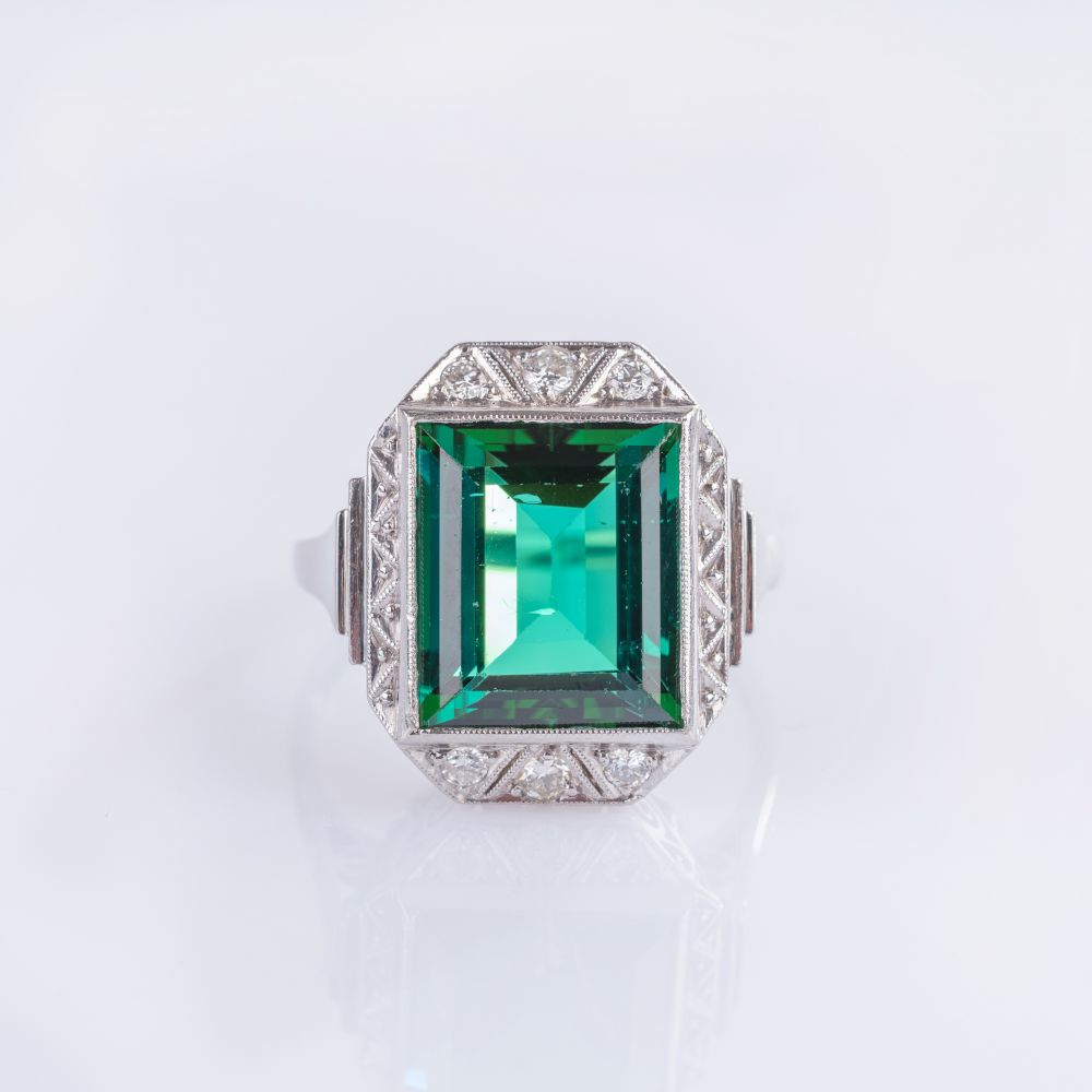 Fine Art-déco Tourmaline Diamond Ring