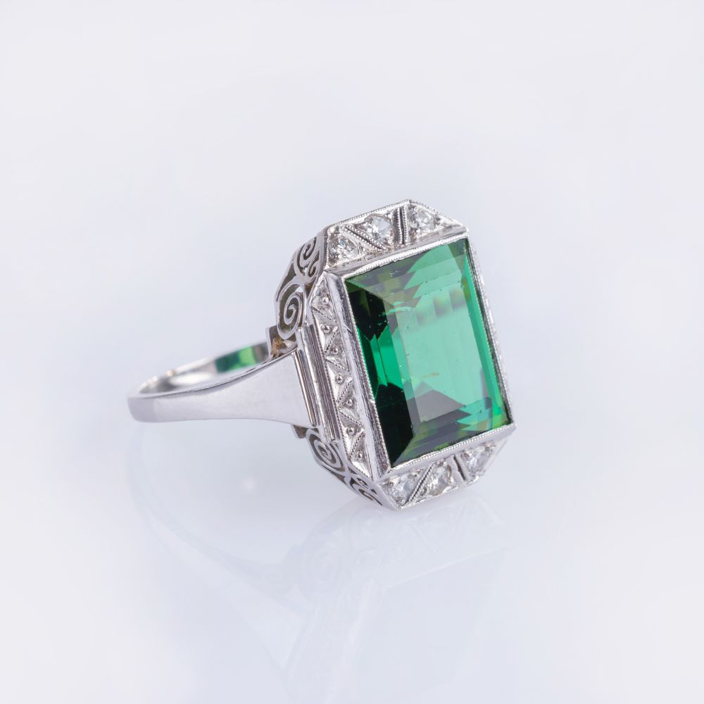 Fine Art-déco Tourmaline Diamond Ring - image 2