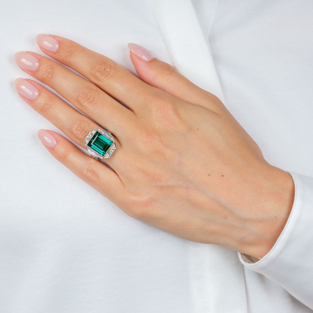 Fine Art-déco Tourmaline Diamond Ring - image 3