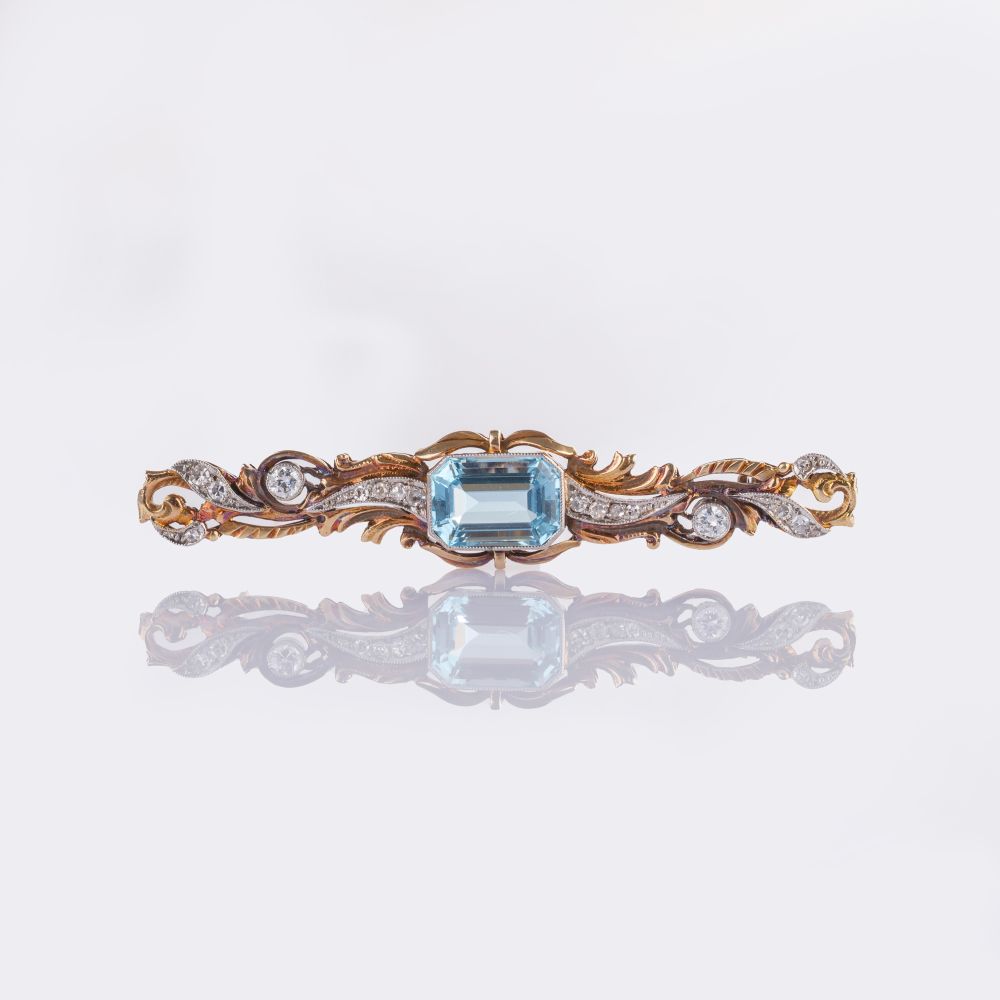 Aquamarine Diamond Brooch
