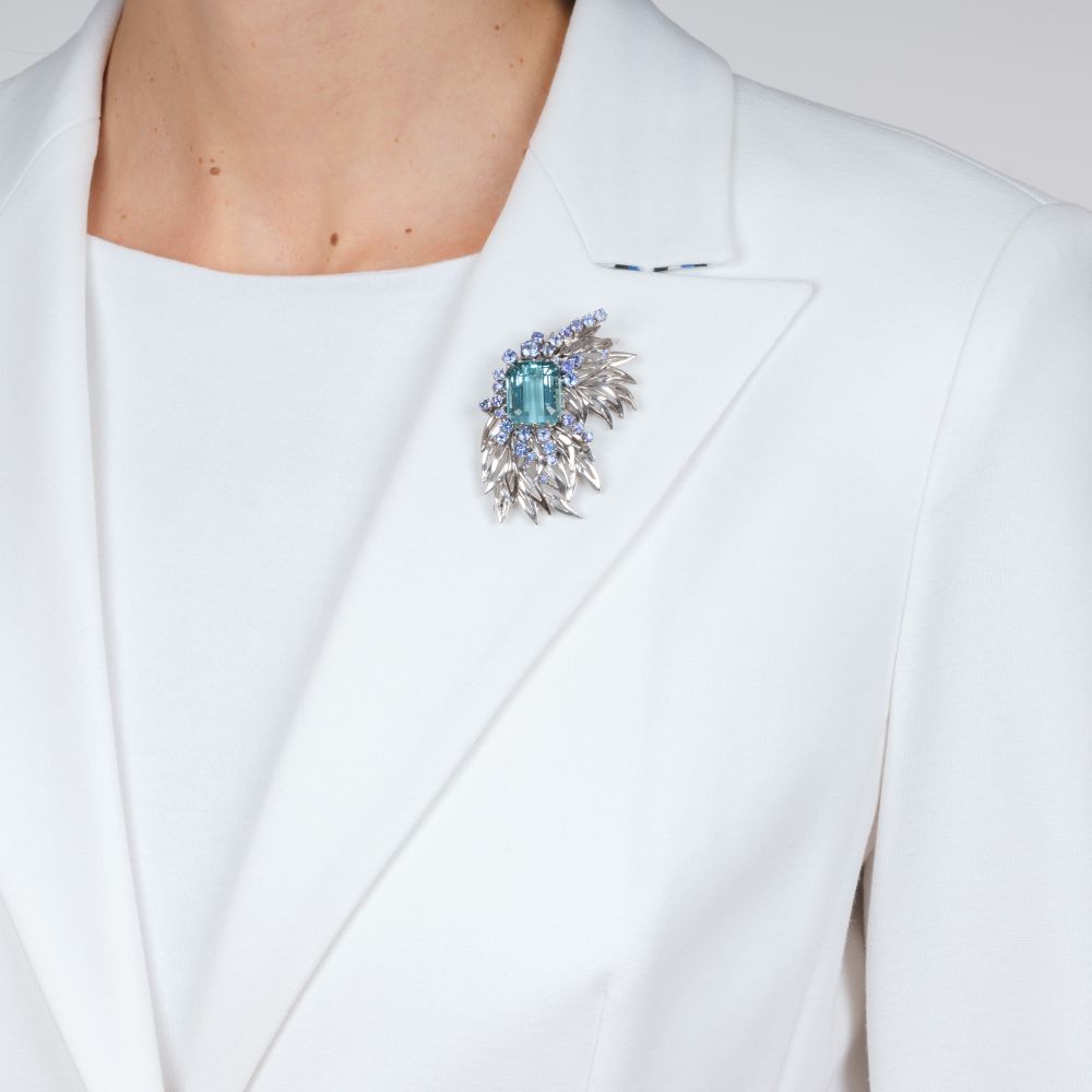 Splendid Aquamarine Tanzanite Brooch - image 2