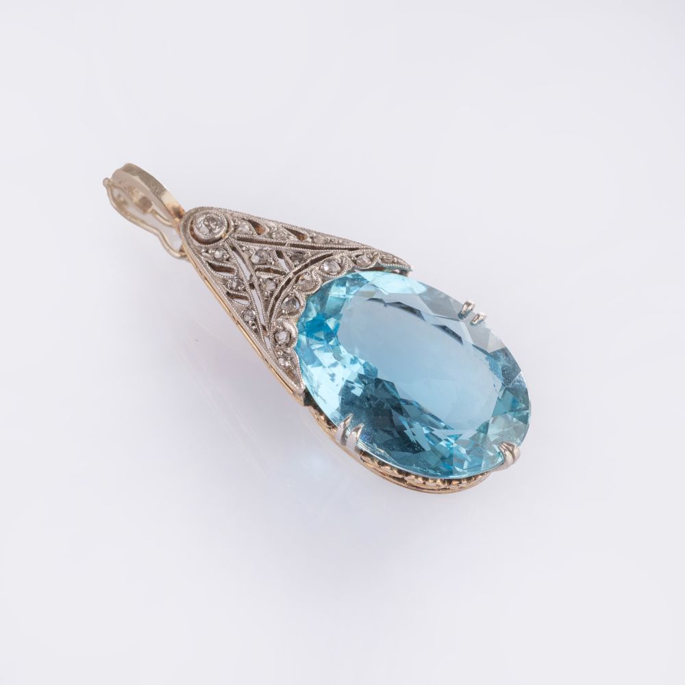 Art Noveau Aquamarine Diamond Pendant - image 2