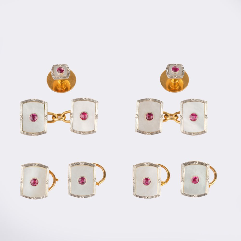 Set of elegant Ruby Mother-of-Pearl Cufflinks