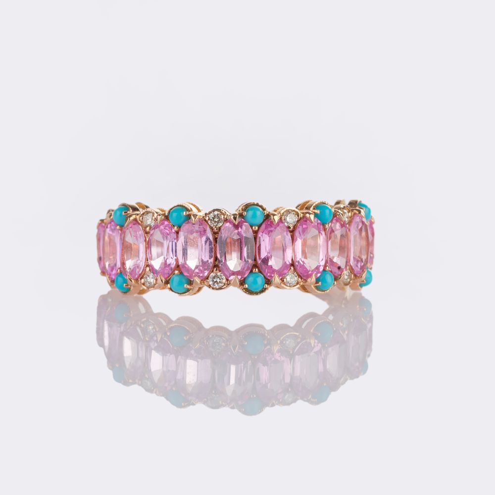 Pink Sapphire Ring with Turquoise Pink Sapphire Ring with Turquoise