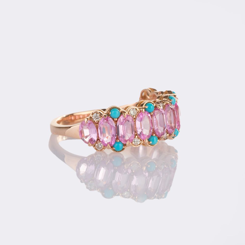 Pink Sapphire Ring with Turquoise - image 2