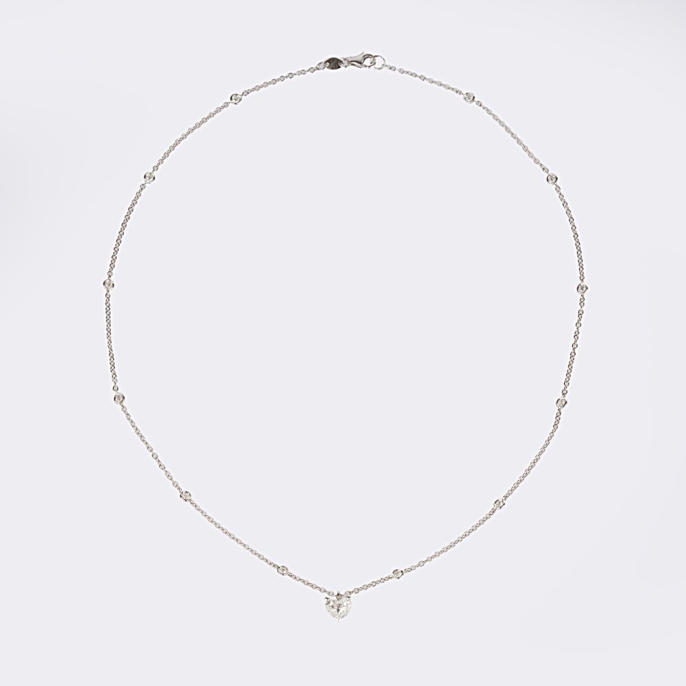 Petite Diamond Necklace with Solitaire Heart Diamond - image 2