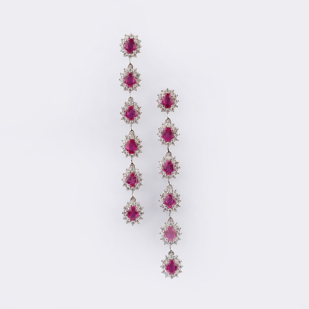 Pair of Ruby Diamond Earpendants