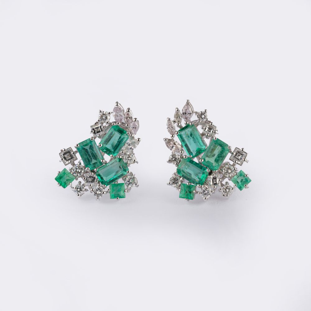 Paar Smaragd Diamant Ohrringe
