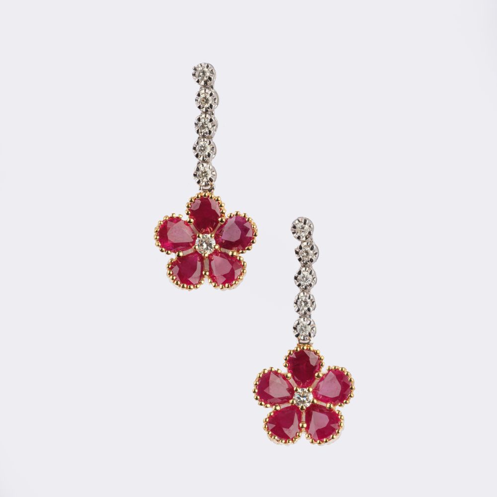 Pair of Ruby Diamond Earpendants 'Fleurs rouges' Pair of Ruby Diamond Earpendants 'Fleurs rouges'