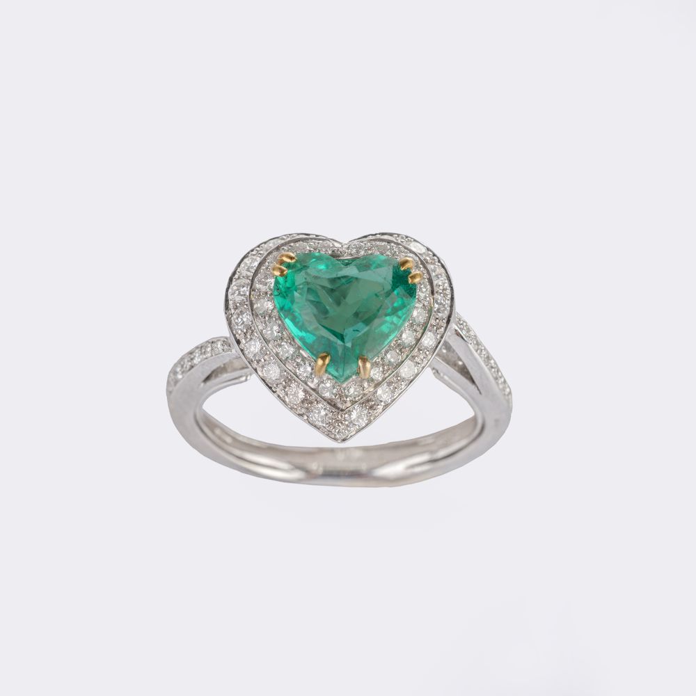 Feiner Smaragd Brillant Ring in Herzform - Bild 3
