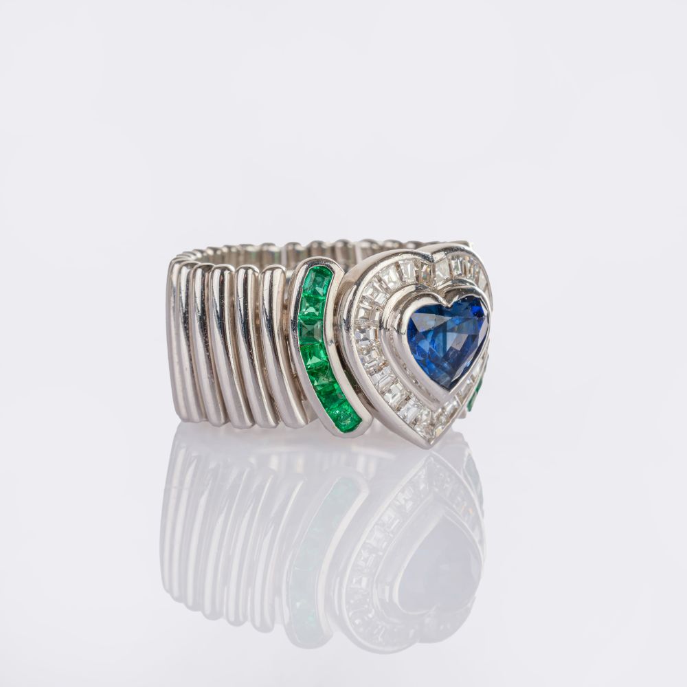 Diamant Smaragd Bandring mit Saphir im Herzschliff - Bild 2