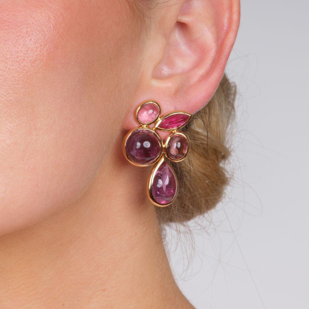 Pair of colour-fine Pink Tourmaline Earpendants - image 3