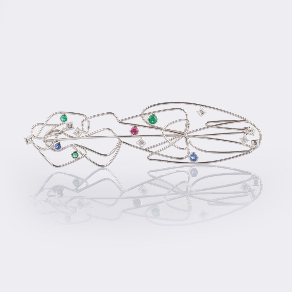 Long Filigree Brooch with Precious Stones Long Filigree Brooch with Precious Stones