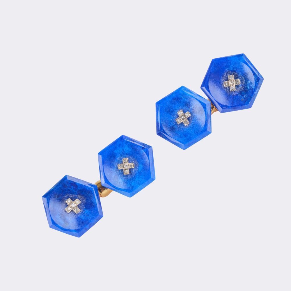 Pair of Vienna Lapis Lazuli Cufflinks with Diamonds