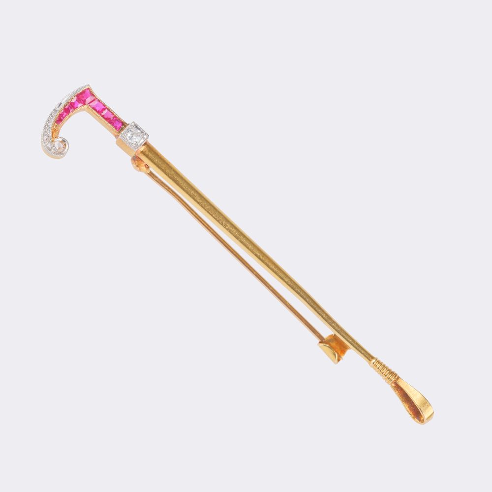 Novelty Jewellery Piece Needlebrooch with Gemstones 'Walking Stick' - image 2