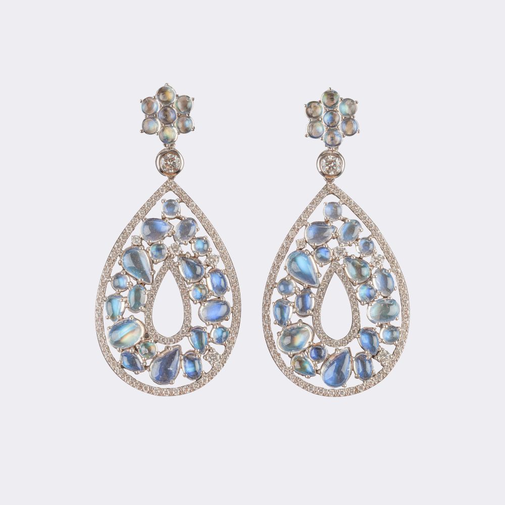 Pair of Moonstone Diamond Earrings