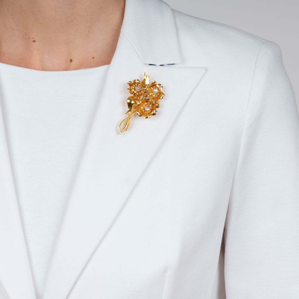 Moonstone Diamond Flower Brooch - image 2