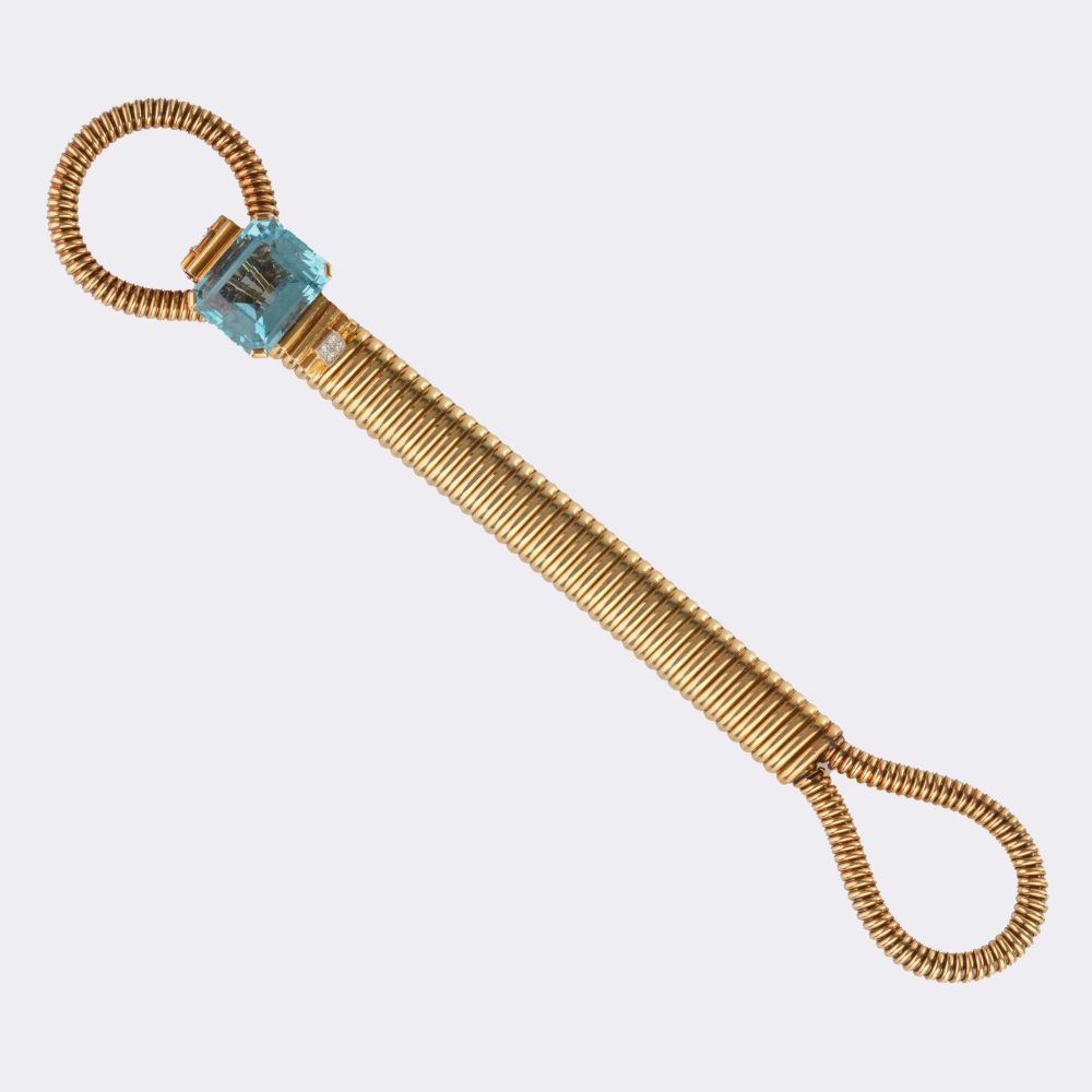 Rare Gold Bracelet with Aquamarin on Loop Clasp - image 2