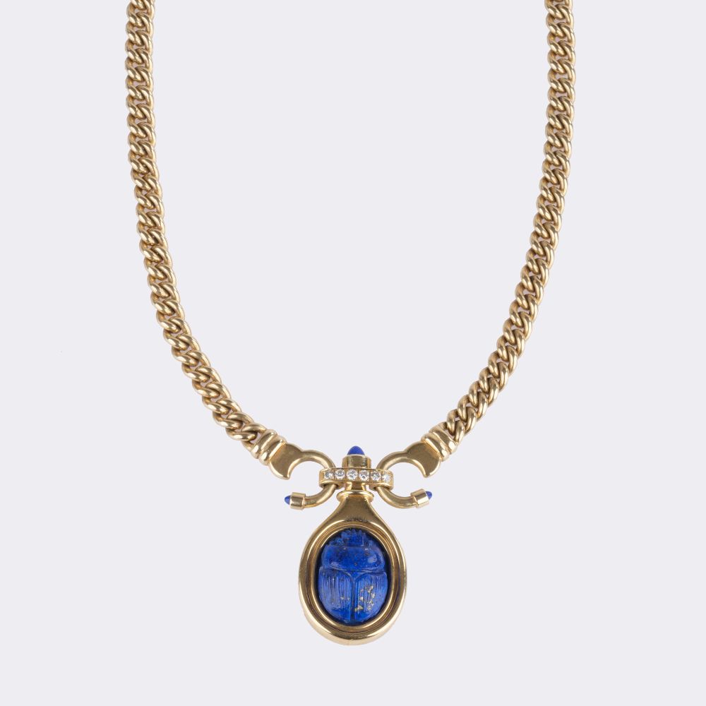 Gold Panzercollier mit Lapislazuli Skarabäus Gold Panzercollier mit Lapislazuli Skarabäus