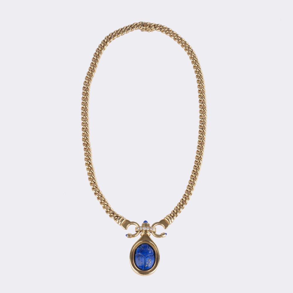 Gold Panzercollier mit Lapislazuli Skarabäus - Bild 3